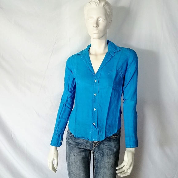 NWOT Frank & Eileen Barry Turquoise Linen Shirt - Picture 8 of 8